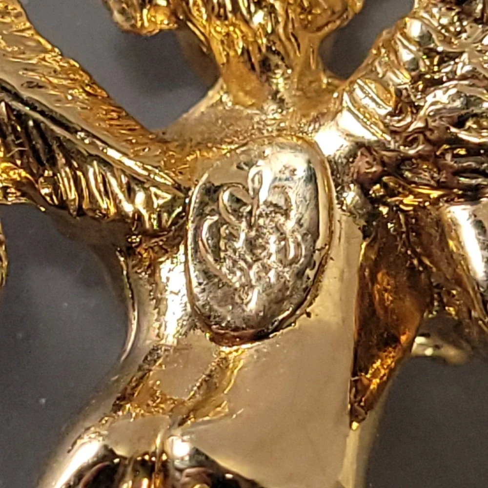 Kirks Folly Pendant Women Gold Tone Cherub Angel Star Celestial Crystal Charm